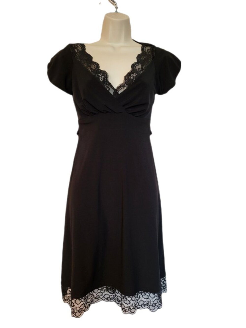 WRAPPER Women's Black Wrap Dress with Lace Trim Size Small